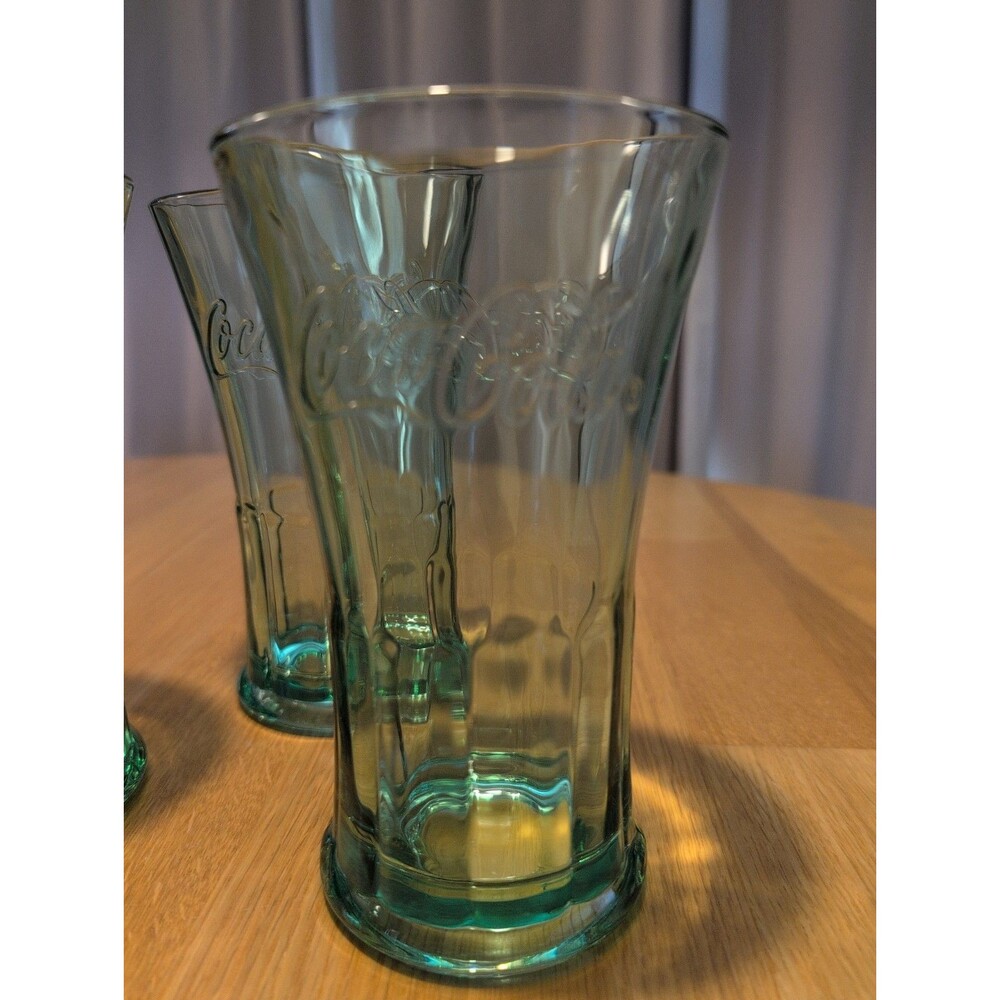 Vintage Libbey Coca Cola Glasses Green Flared Heavy 16oz Tumblers Set of 6 - Picture 2 of 8